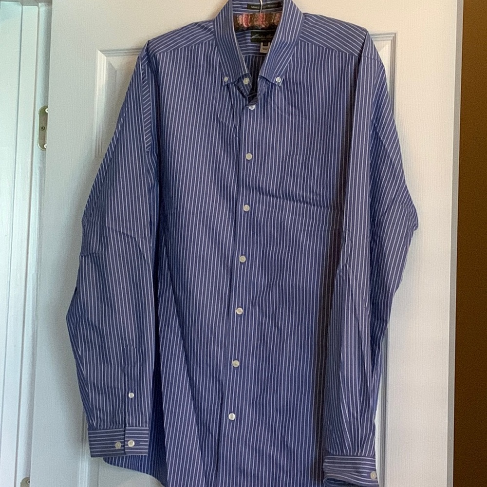Eddie Bauer mens relaxed fit long sleeve pinstripe button down dress shirt | XLT